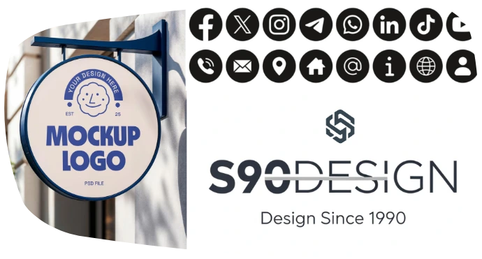 Social Media Icons Mockup logo & Monogram of since90 Design